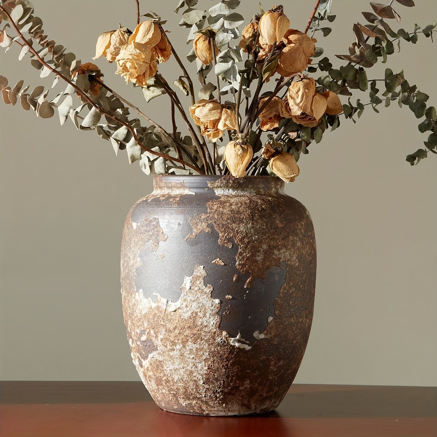 Jarrón Decorativo de Cerámica Estilo Farmhouse – Hecho a Mano con Acabado Envejecido (Grande)