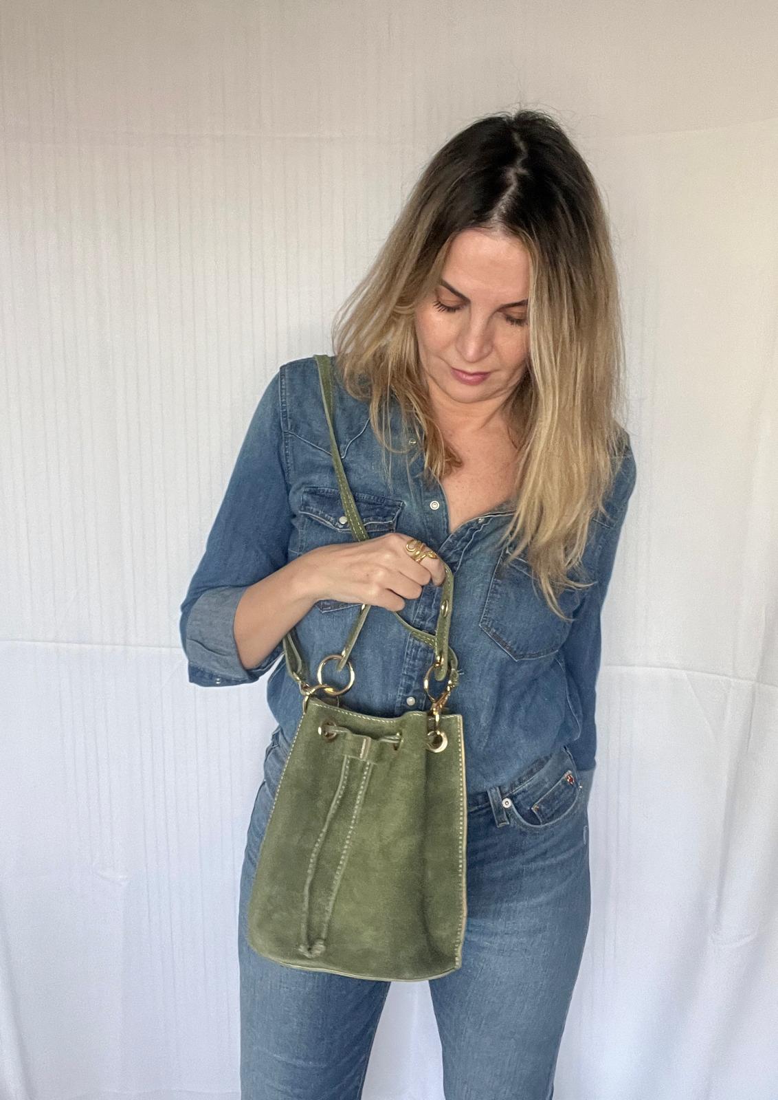 Bolso Bombonera Kaki de Ante – Artesanía Italiana