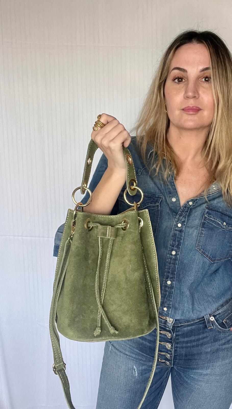 Bolso Bombonera Kaki de Ante – Artesanía Italiana