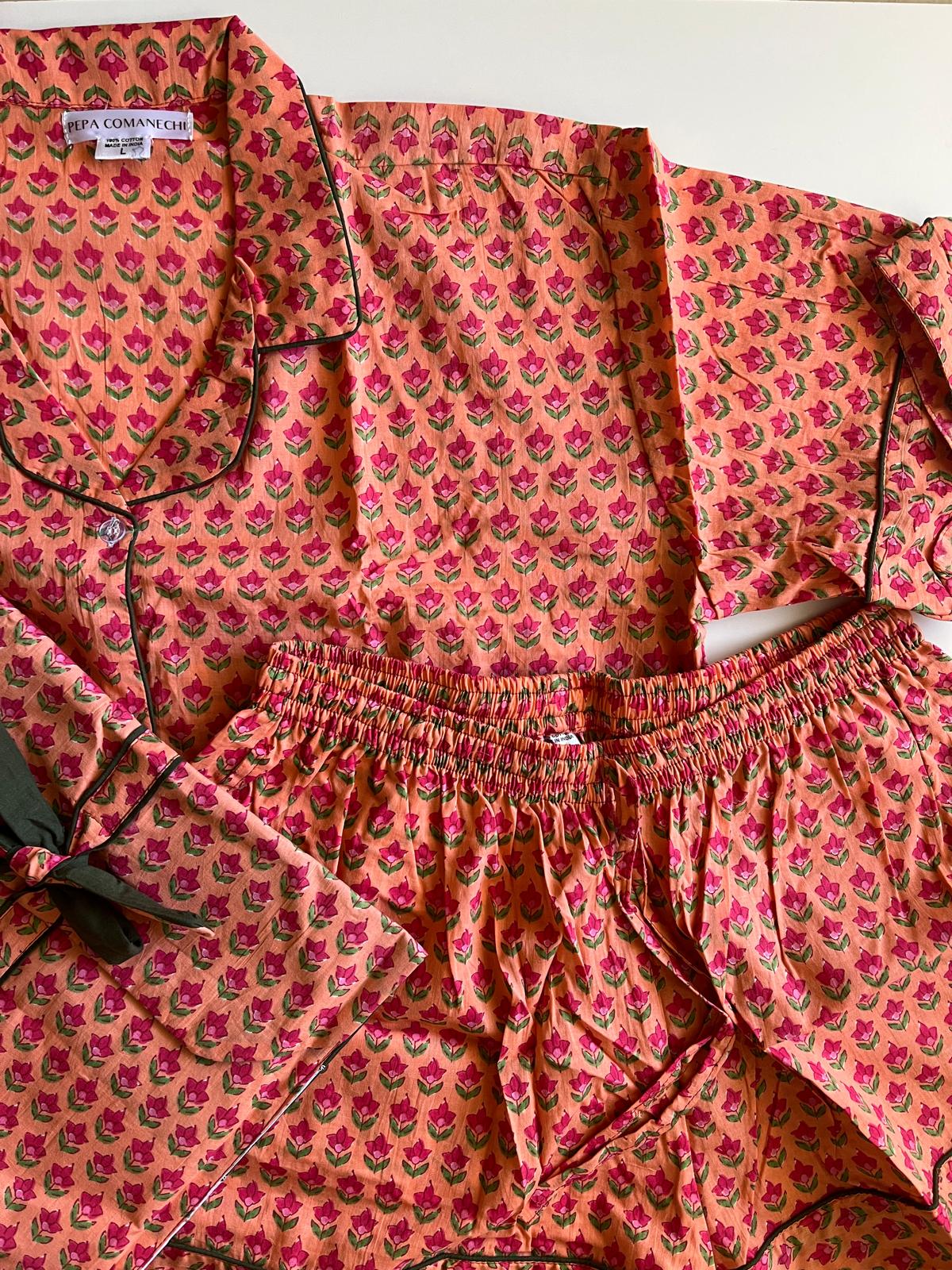 Pijama Corto MAJO de Algodón 100% Hecho a Mano en India