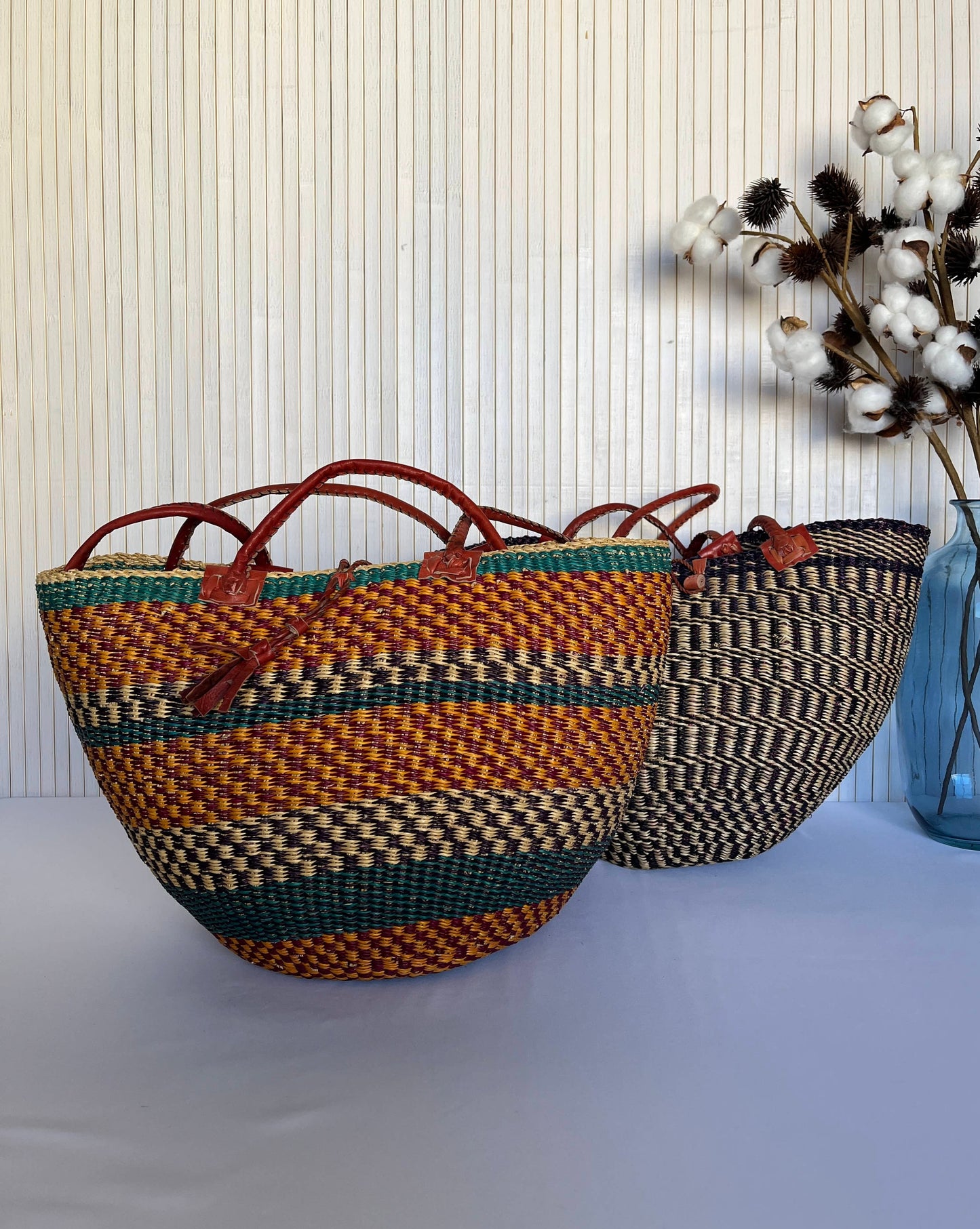 Ghanaian Artisan Carrycot with DIY Leather Handles - Multicolor