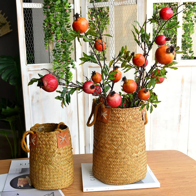 Set de 2 cestas de Ratán con Asa – Florero Rústico Tejido a Mano para Lavanda o Decoración (Natural)