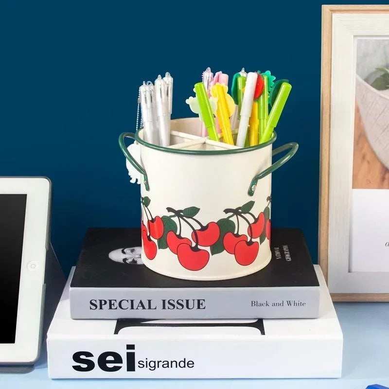 Organizador de Cubiertos Retro – Cubo Metálico con Divisiones para Cocina Estilo Rústico