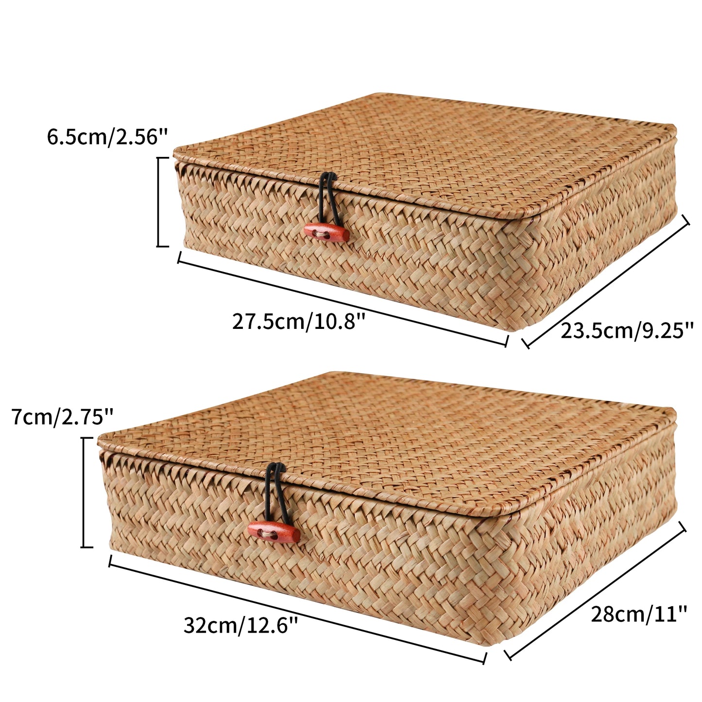 Set de 2 Cestas de Algas Marinas con Tapa – Organizadores Rectangulares Tejidos para Estanterías, Armarios o Dormitorio