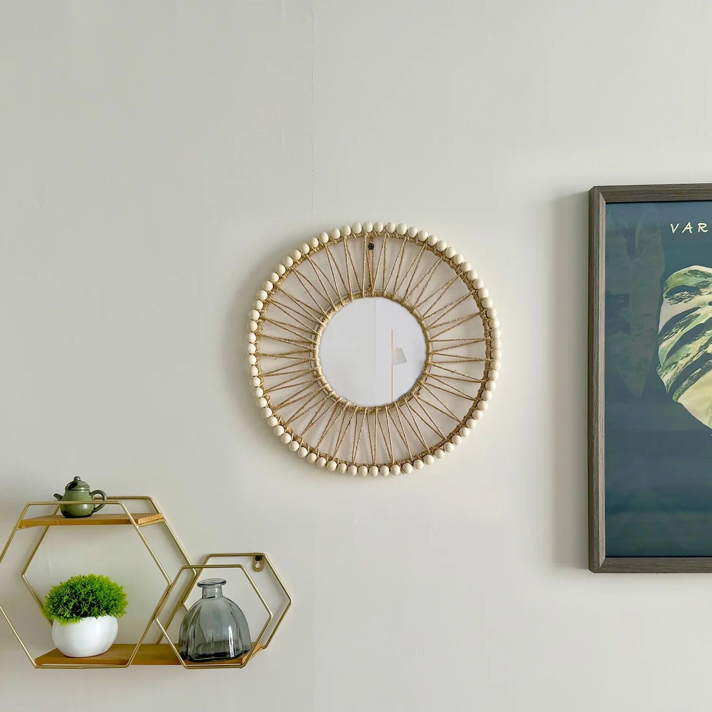 Espejo Decorativo Colgante Tejido a Mano – Estilo Nórdico para Pared, Sofá o Recibidor