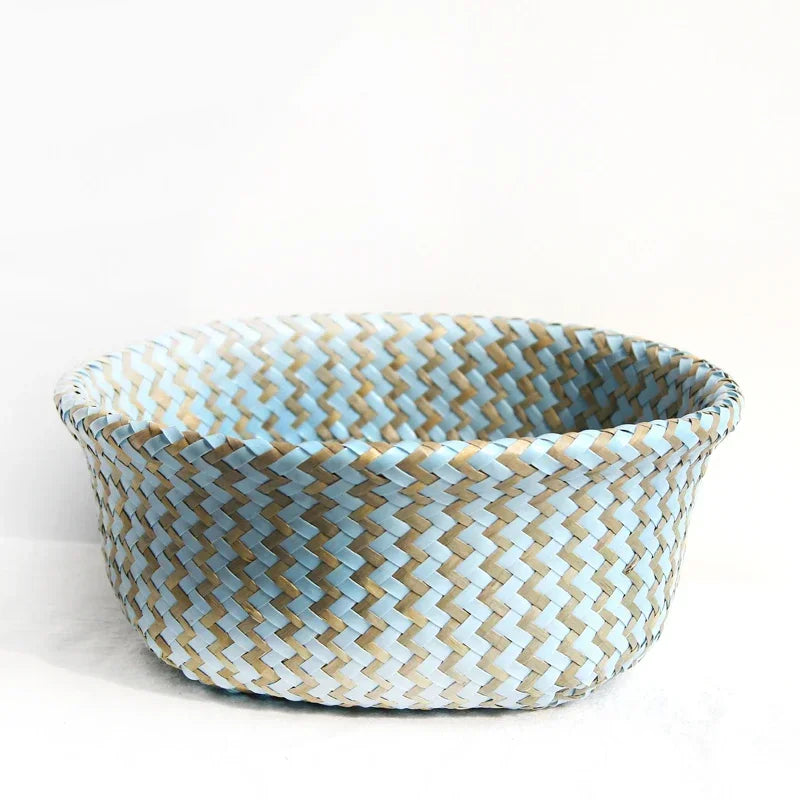 Cesta de Mimbre Plegable – Algas Marinas Hecha a Mano para Ropa o Almacenaje (Estilo Patchwork)