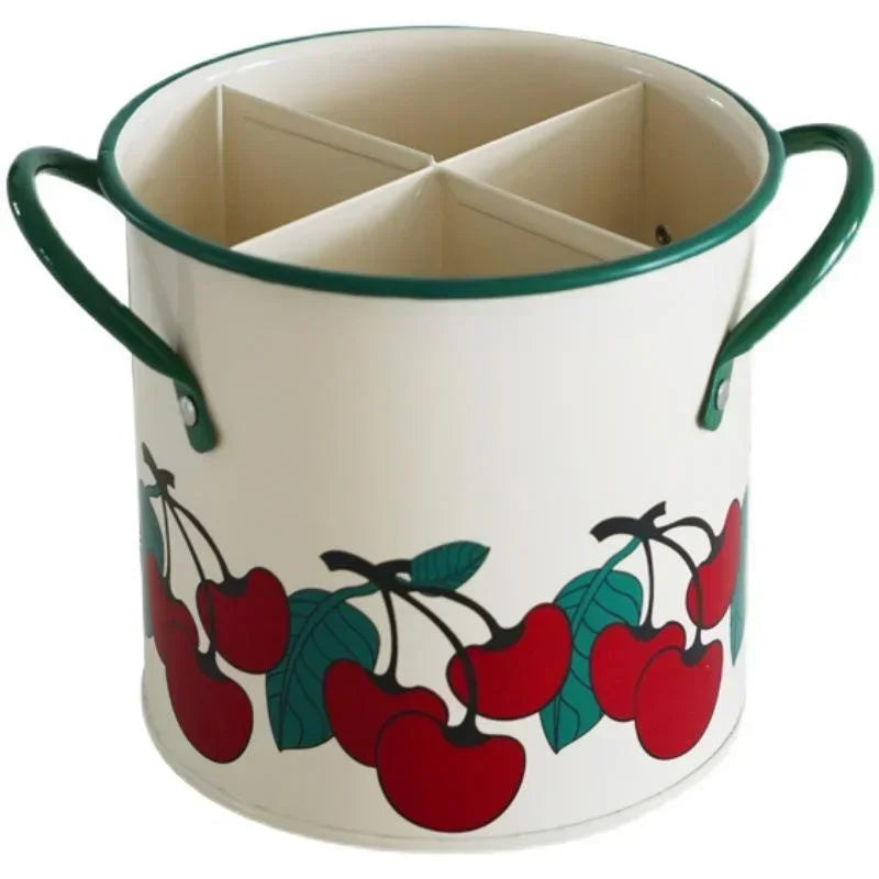 Organizador de Cubiertos Retro – Cubo Metálico con Divisiones para Cocina Estilo Rústico