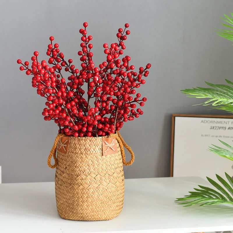 Set de 2 cestas de Ratán con Asa – Florero Rústico Tejido a Mano para Lavanda o Decoración (Natural)