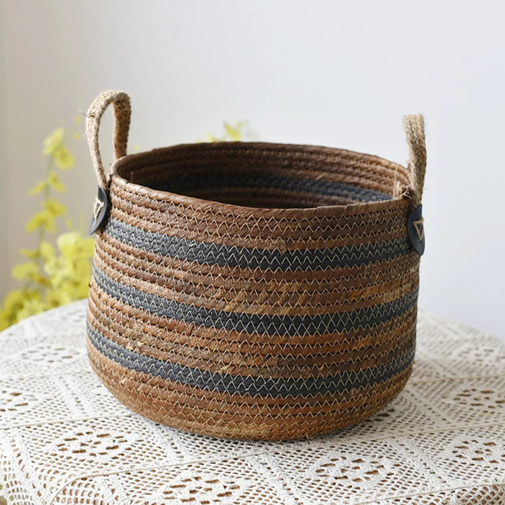 Cesta de Cuerda de Paja Tejida – Multiusos para Ropa, Juguetes o Almacenaje (Estilo Mimbre)