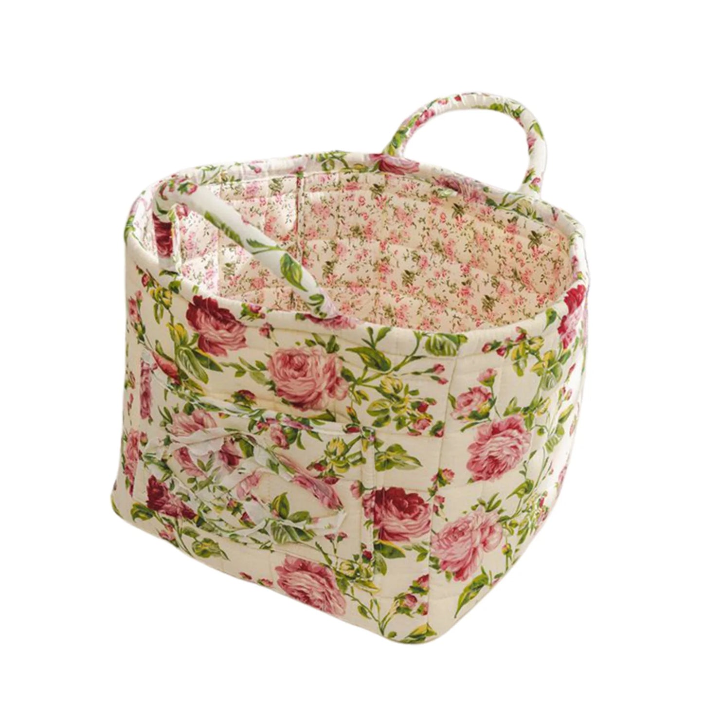 Cesta de Tela con Estampado Floral Grande – Plegable, con Asas para Ropa o Almacenaje Bonito