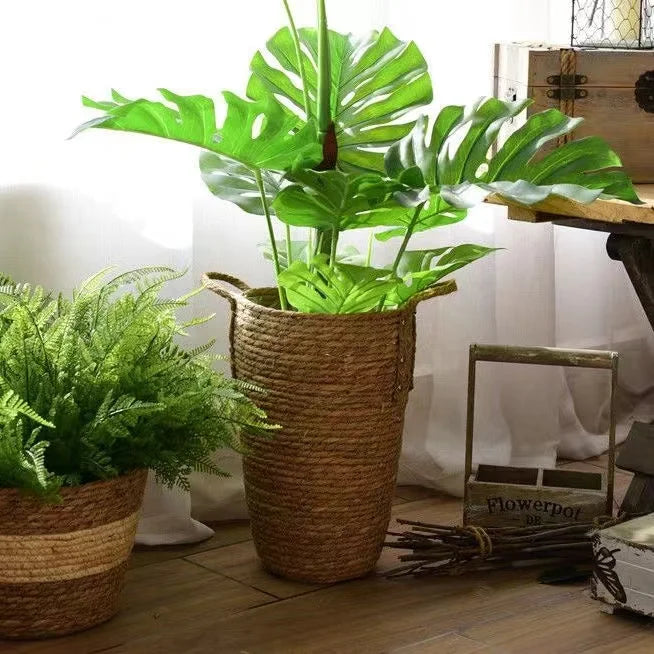 Cesta Alta de Mimbre Natural – Cubremaceta o Cesto para Decoración de Hogar