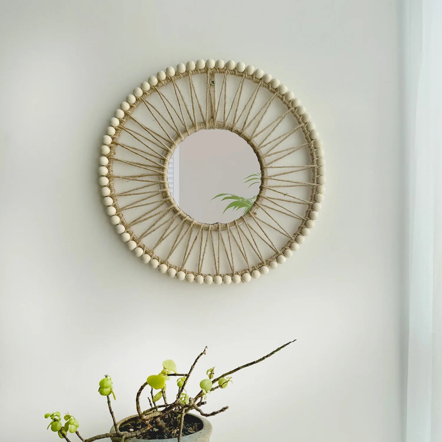 Espejo Decorativo Colgante Tejido a Mano – Estilo Nórdico para Pared, Sofá o Recibidor