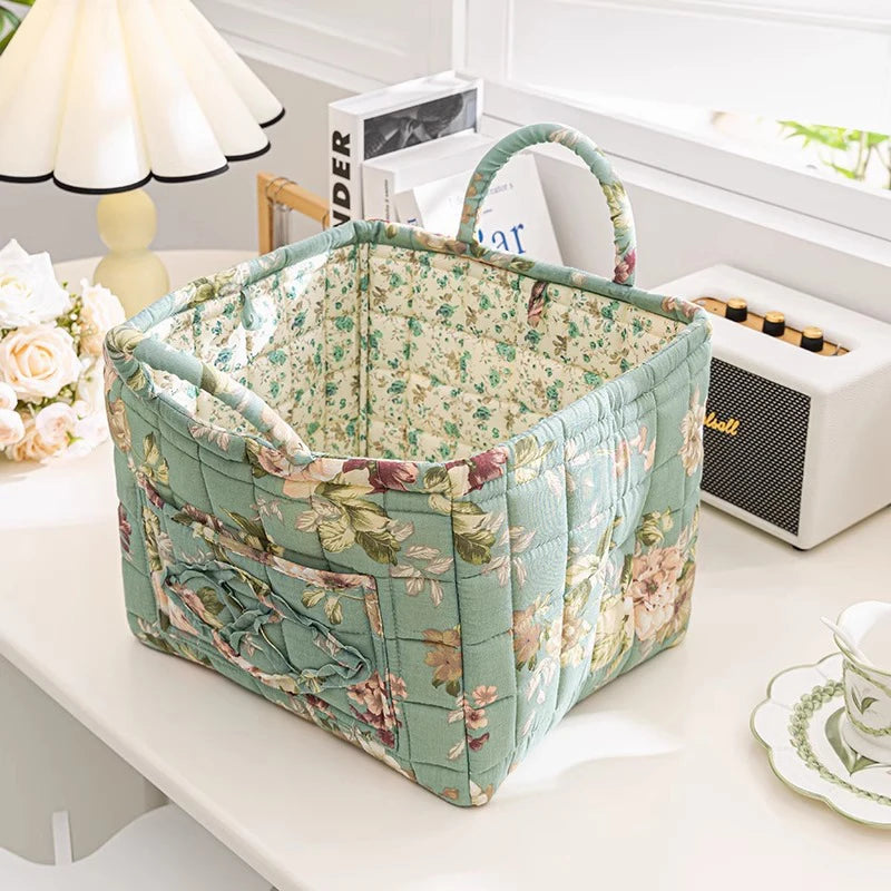 Cesta de Tela con Estampado Floral Grande – Plegable, con Asas para Ropa o Almacenaje Bonito