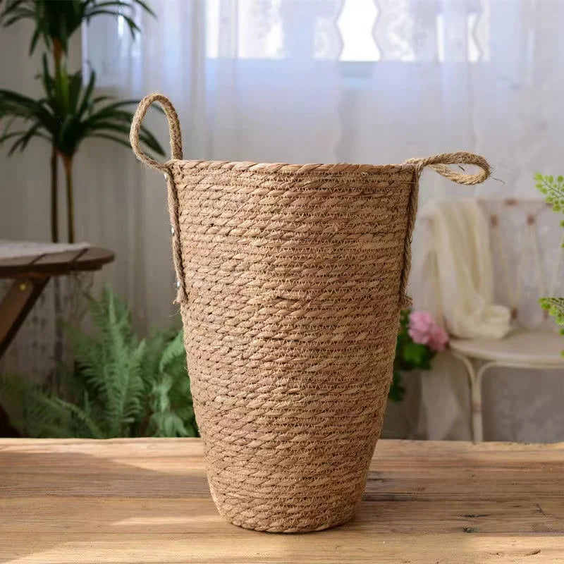 Cesta Alta de Mimbre Natural – Cubremaceta o Cesto para Decoración de Hogar