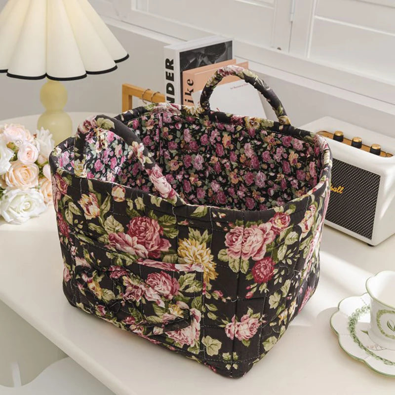 Cesta de Tela con Estampado Floral Grande – Plegable, con Asas para Ropa o Almacenaje Bonito