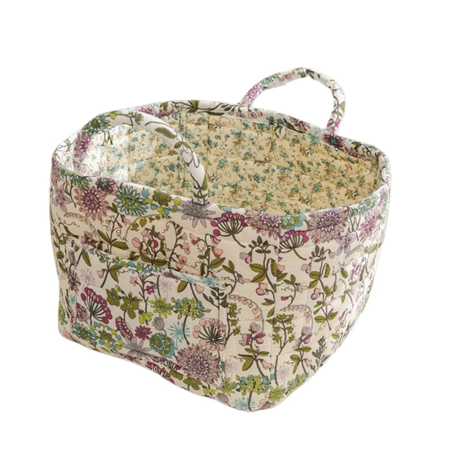 Cesta de Tela con Estampado Floral Grande – Plegable, con Asas para Ropa o Almacenaje Bonito