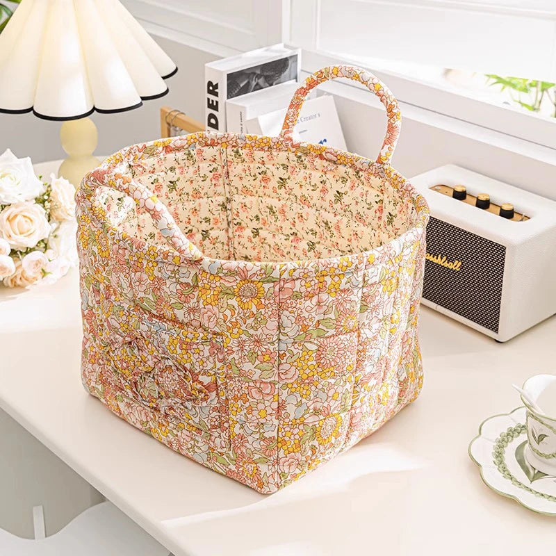 Cesta de Tela con Estampado Floral Grande – Plegable, con Asas para Ropa o Almacenaje Bonito