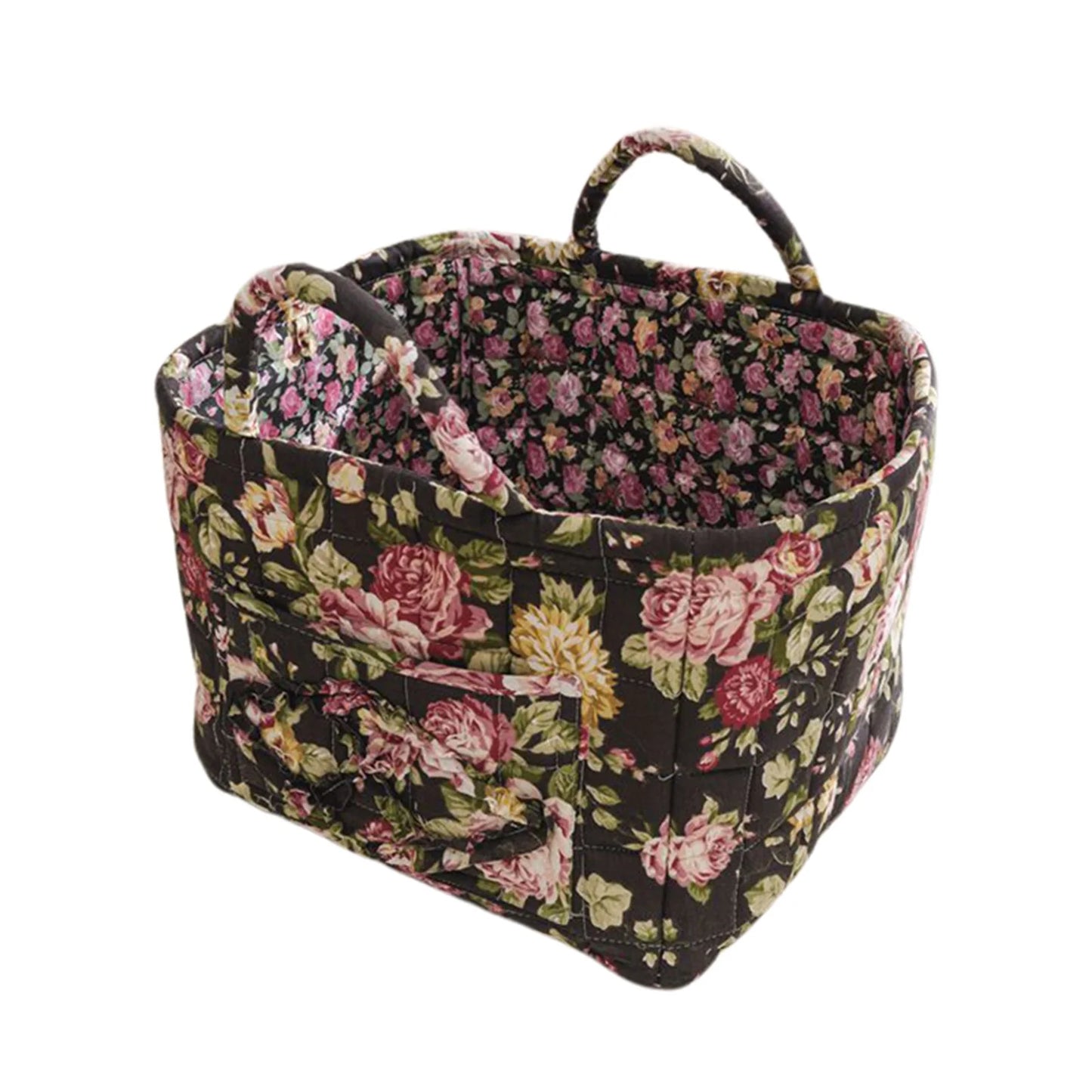 Cesta de Tela con Estampado Floral Grande – Plegable, con Asas para Ropa o Almacenaje Bonito