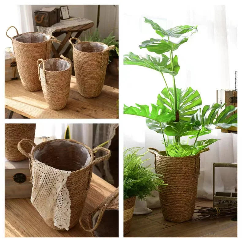 Cesta Alta de Mimbre Natural – Cubremaceta o Cesto para Decoración de Hogar