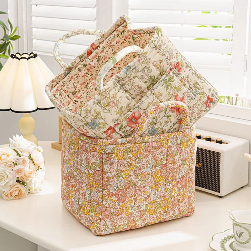 Cesta de Tela con Estampado Floral Grande – Plegable, con Asas para Ropa o Almacenaje Bonito