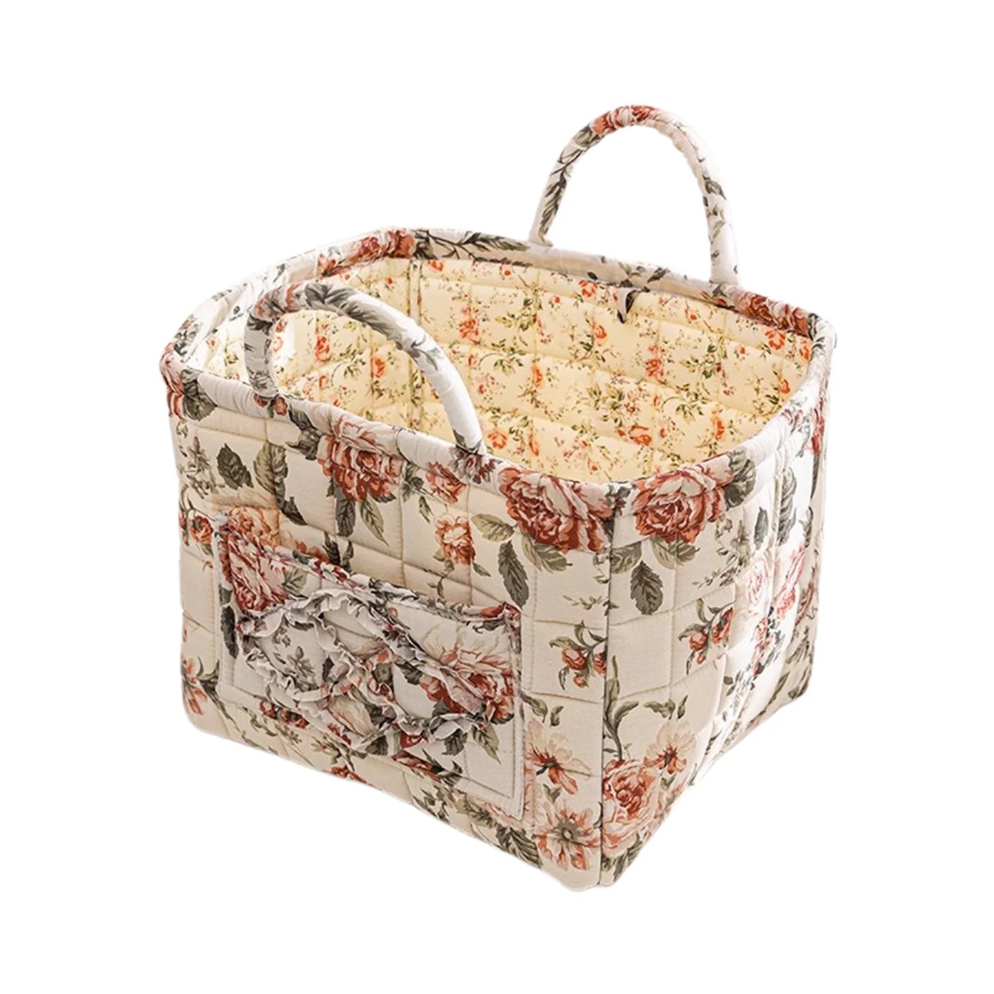 Cesta de Tela con Estampado Floral Grande – Plegable, con Asas para Ropa o Almacenaje Bonito