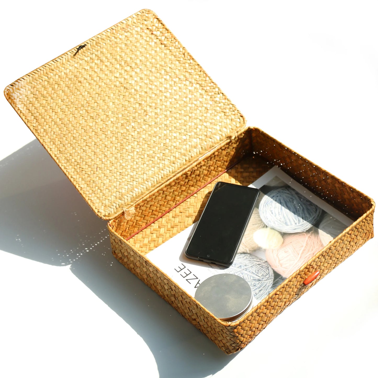 Set de 2 Cestas de Algas Marinas con Tapa – Organizadores Rectangulares Tejidos para Estanterías, Armarios o Dormitorio