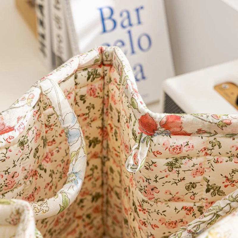 Cesta de Tela con Estampado Floral Grande – Plegable, con Asas para Ropa o Almacenaje Bonito
