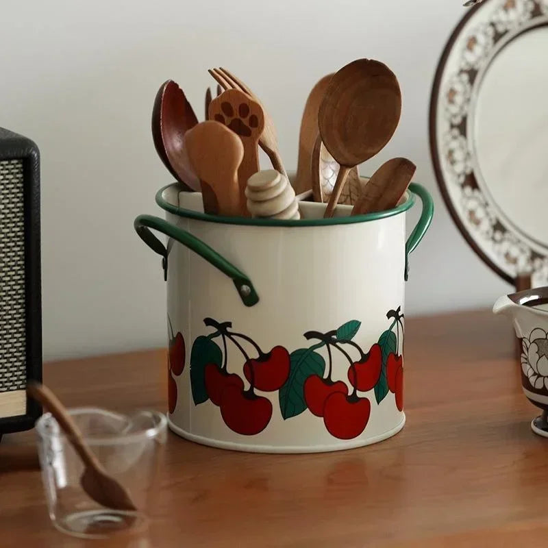 Organizador de Cubiertos Retro – Cubo Metálico con Divisiones para Cocina Estilo Rústico