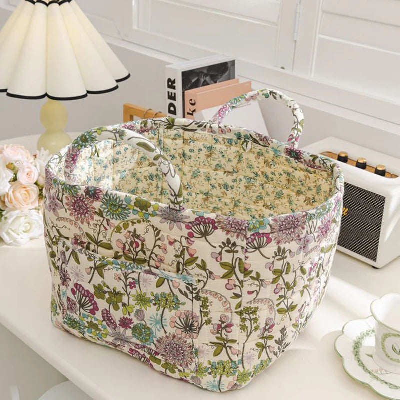 Cesta de Tela con Estampado Floral Grande – Plegable, con Asas para Ropa o Almacenaje Bonito