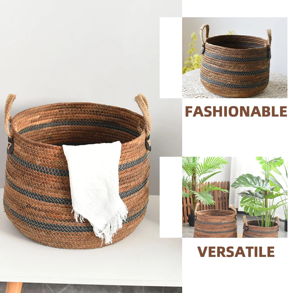 Cesta de Cuerda de Paja Tejida – Multiusos para Ropa, Juguetes o Almacenaje (Estilo Mimbre)