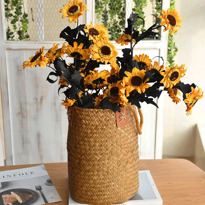 Set de 2 cestas de Ratán con Asa – Florero Rústico Tejido a Mano para Lavanda o Decoración (Natural)