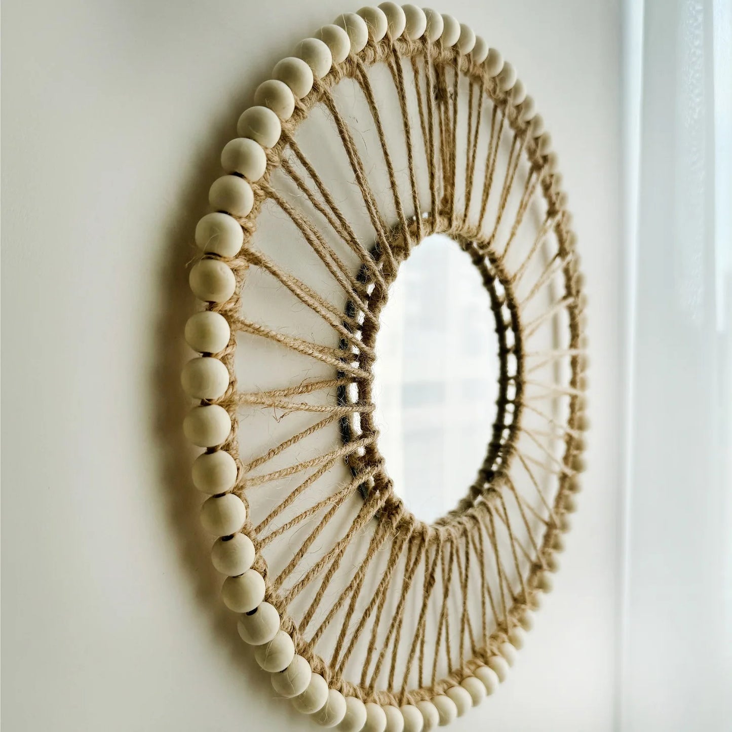 Espejo Decorativo Colgante Tejido a Mano – Estilo Nórdico para Pared, Sofá o Recibidor