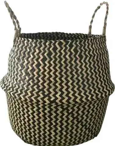 Cesta de Mimbre Plegable – Algas Marinas Hecha a Mano para Ropa o Almacenaje (Estilo Patchwork en Tonos Neutros)