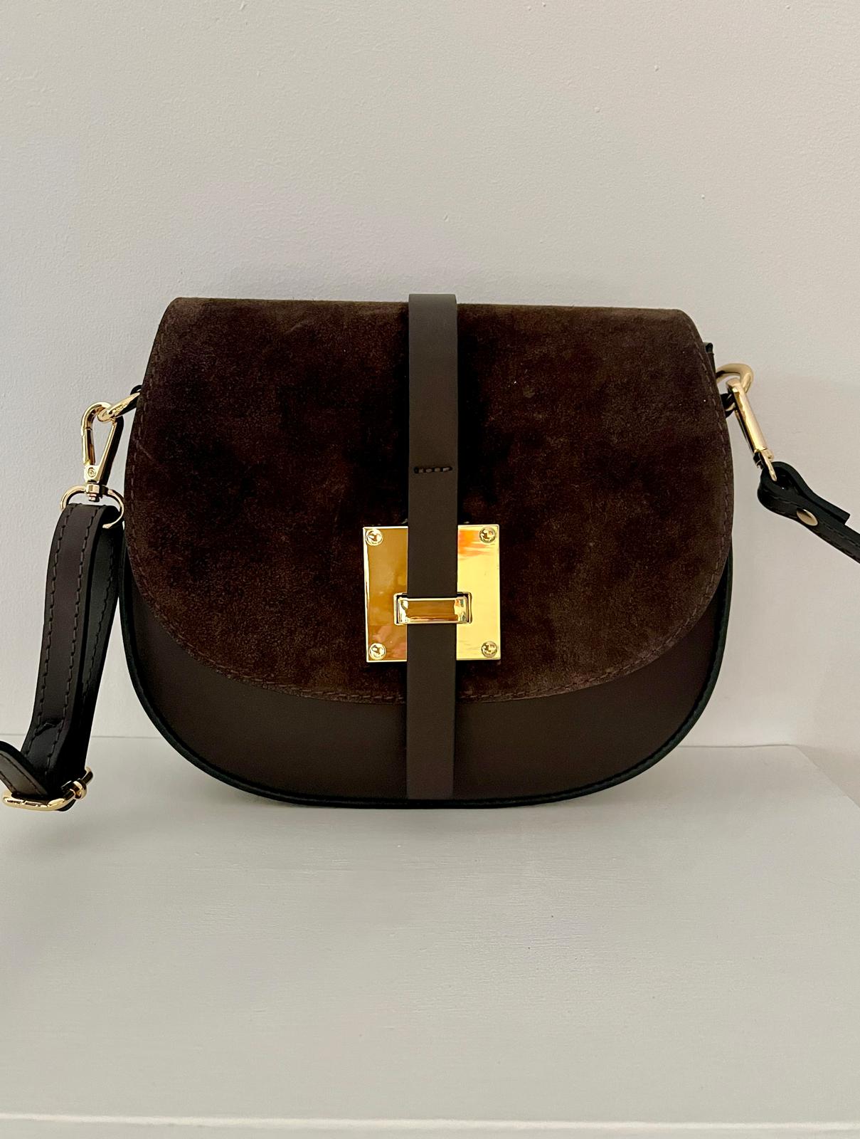 Bolso Bandolera Piel DuoTexturas - Marrón Chocolate