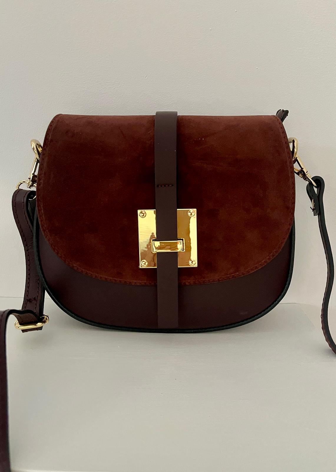 Bolso Bandolera Piel DuoTexturas - Burdeos