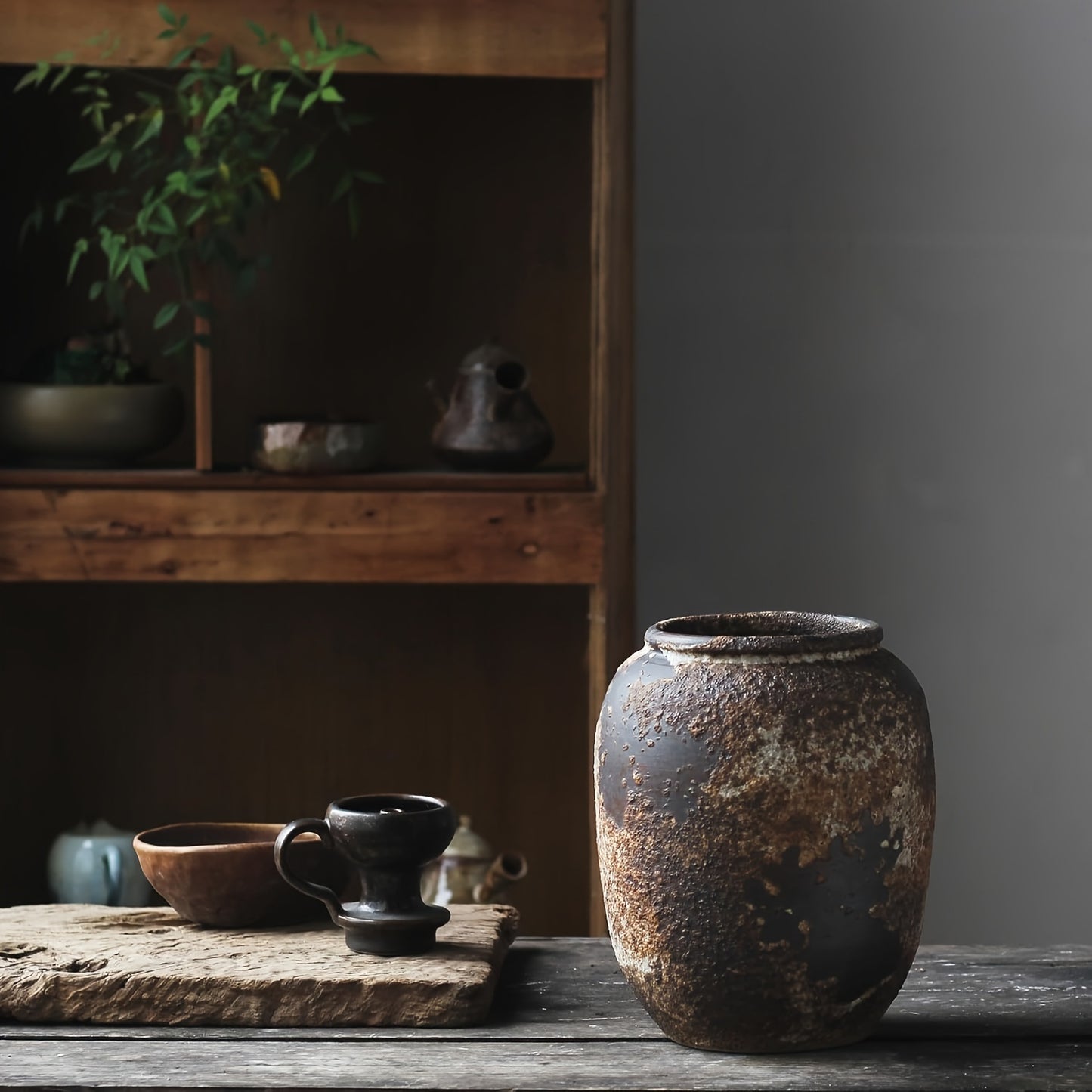 Jarrón Decorativo de Cerámica Estilo Farmhouse – Hecho a Mano con Acabado Envejecido (Grande)