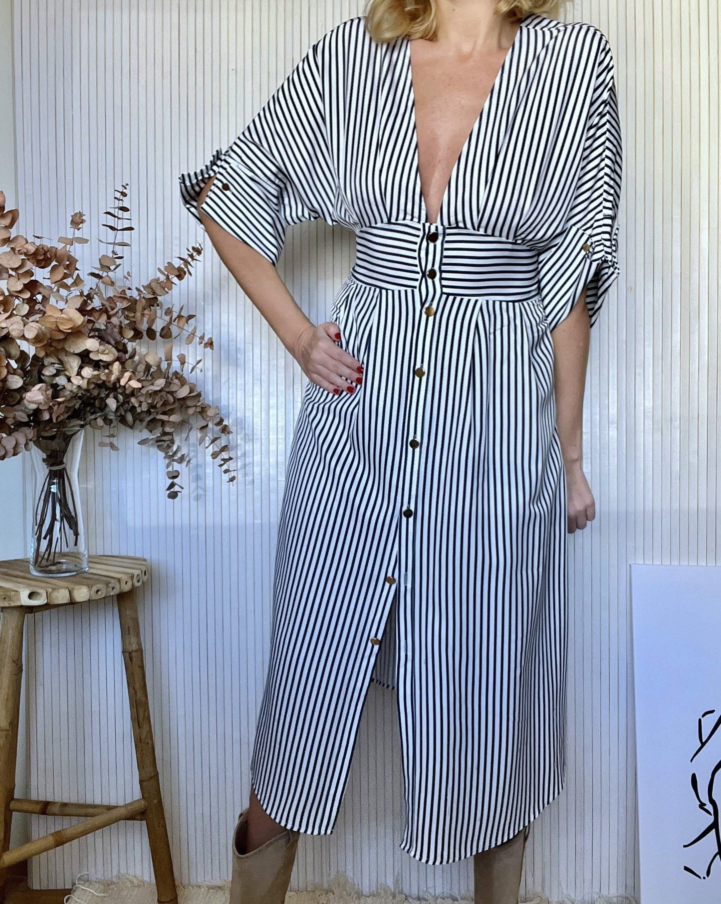Vestido Midi Rayas Azul-Pepa Comanechi-ROPA,vestidos