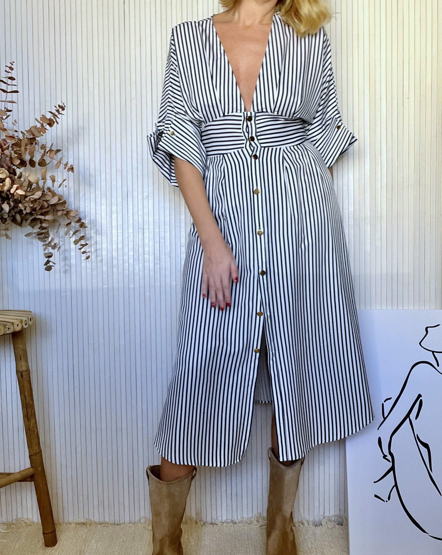 Vestido Midi Rayas Azul-Pepa Comanechi-ROPA,vestidos