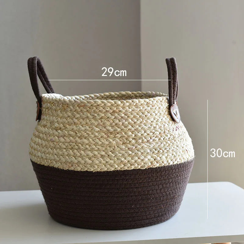 Cesta de Bambú y Algas Marinas – Estilo Nórdico para Plantas, Ropa o Almacenaje Multiusos