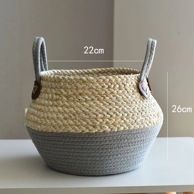 Cesta de Bambú y Algas Marinas – Estilo Nórdico para Plantas, Ropa o Almacenaje Multiusos