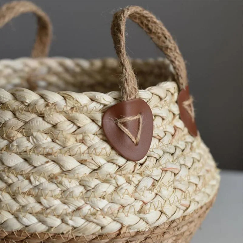 Cesta de Bambú y Algas Marinas – Estilo Nórdico para Plantas, Ropa o Almacenaje Multiusos