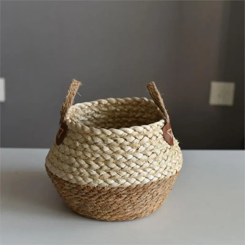 Cesta de Bambú y Algas Marinas – Estilo Nórdico para Plantas, Ropa o Almacenaje Multiusos