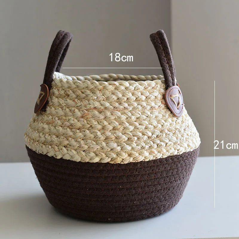 Cesta de Bambú y Algas Marinas – Estilo Nórdico para Plantas, Ropa o Almacenaje Multiusos