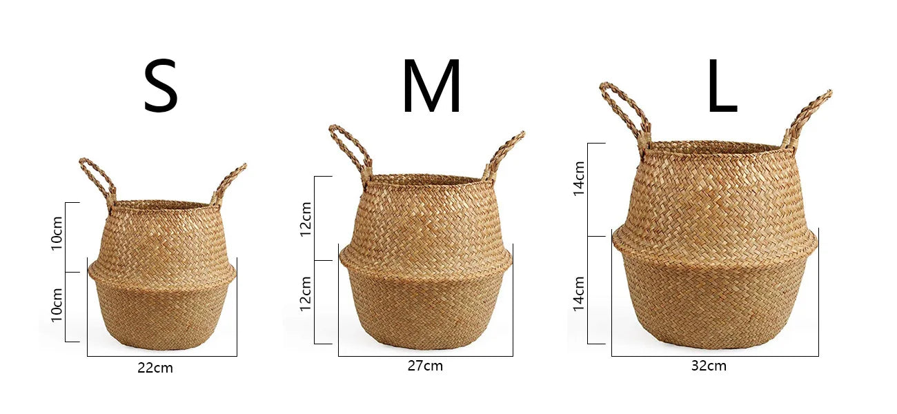 Cesta Asas de Fibras Naturales – Tejida a Mano y Plegable, Estilo Boho Nórdico Multiusos