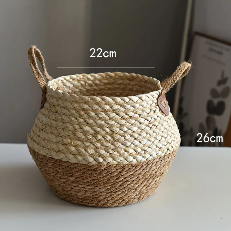 Cesta de Bambú y Algas Marinas – Estilo Nórdico para Plantas, Ropa o Almacenaje Multiusos