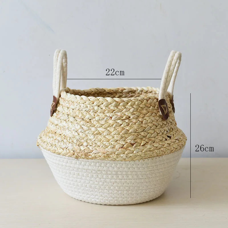 Cesta de Bambú y Algas Marinas – Estilo Nórdico para Plantas, Ropa o Almacenaje Multiusos