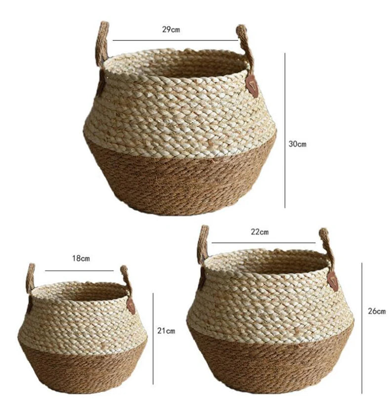Cesta de Bambú y Algas Marinas – Estilo Nórdico para Plantas, Ropa o Almacenaje Multiusos