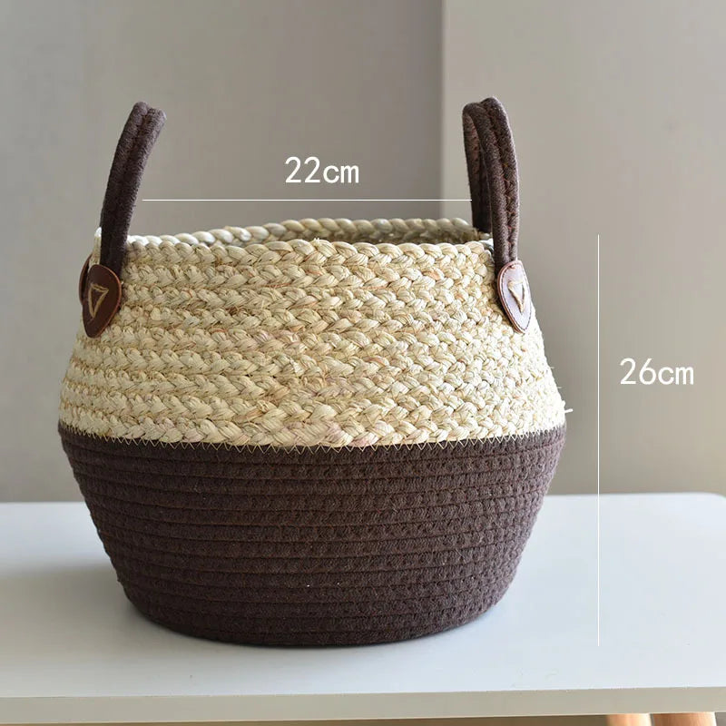 Cesta de Bambú y Algas Marinas – Estilo Nórdico para Plantas, Ropa o Almacenaje Multiusos