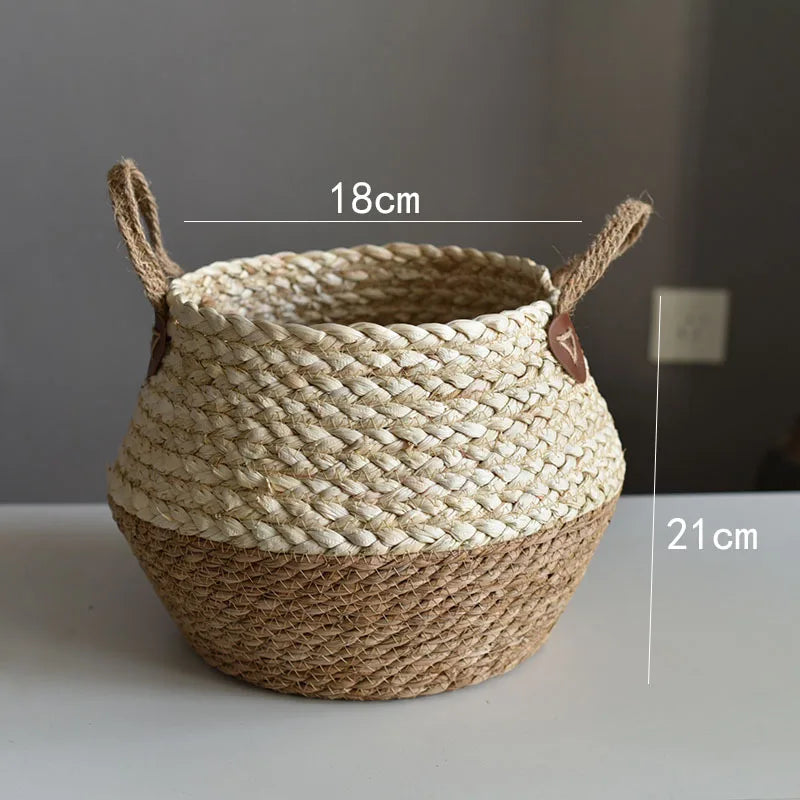 Cesta de Bambú y Algas Marinas – Estilo Nórdico para Plantas, Ropa o Almacenaje Multiusos