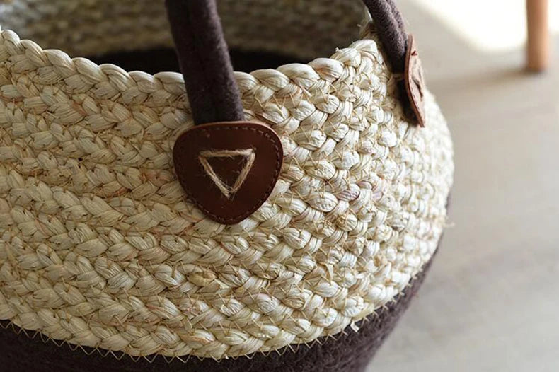 Cesta de Bambú y Algas Marinas – Estilo Nórdico para Plantas, Ropa o Almacenaje Multiusos